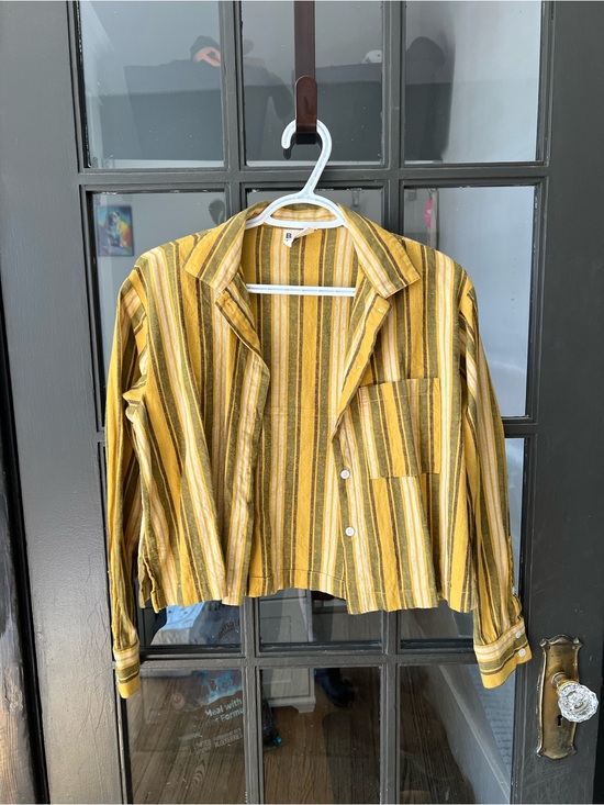 Beaton Linen Tops - Beaton Linen Yellow and Brown Striped Button-Down Shirt